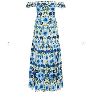 Borgo de Nor FARRAH COTTON OFF THE SHOULDER MAXI DRESS - SUMMER GARDEN BLUE